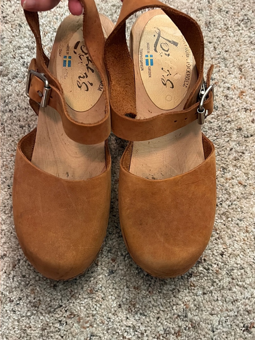 Lotta From Stockholm Tan Suede Ankle-Strap Clogs
